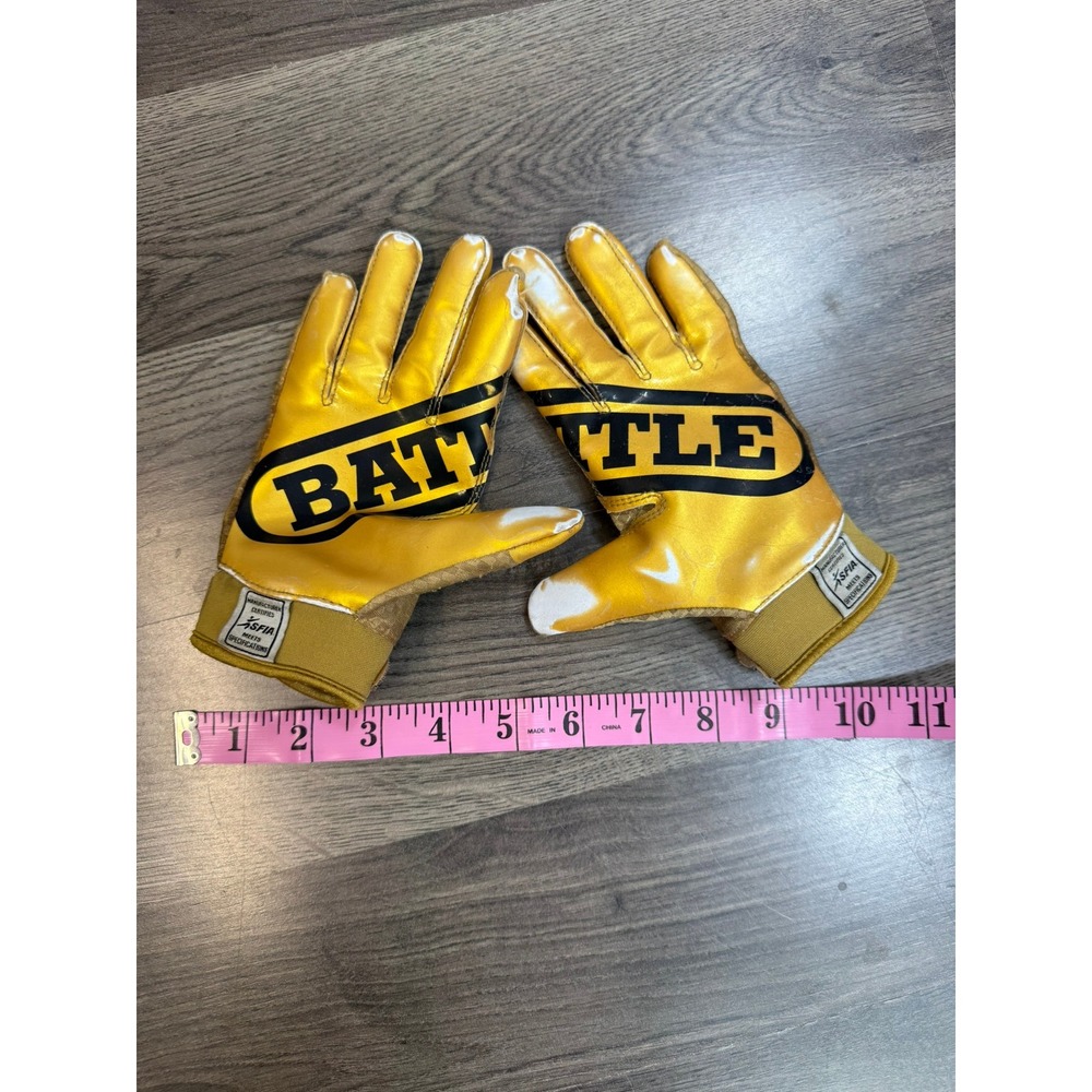 Battle Football Receiver Gloves Metallic Gold Black SFIA Certified Kids